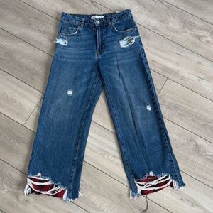 Zara Women's Distressed Denim Straight Leg Jeans - medium wash, size 2